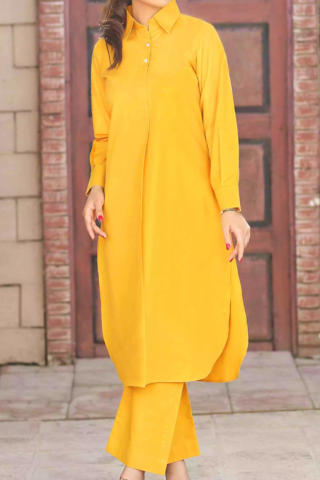 2 Piece Mustard Long Shirt Trouser