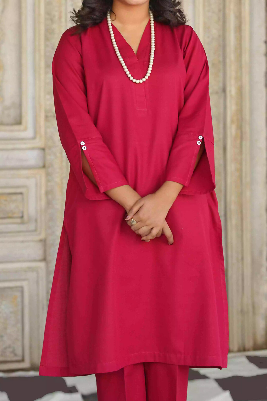 2 Piece Red Long Shirt Trouser